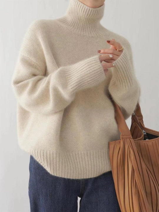 High Collar Solid Color Thick Cashmere Sweater