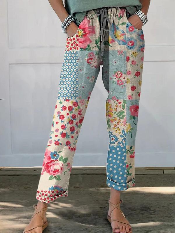 Cotton and Linen All-match Printed Casual Pants