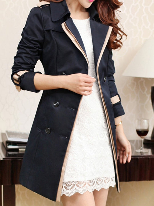 Colorblock Double-breasted Trench Coat