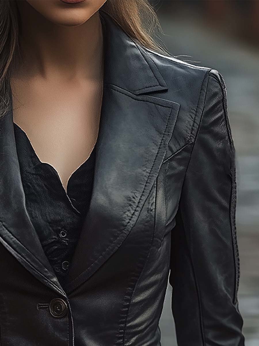 Women's Vintage Leather Blazer Jacket