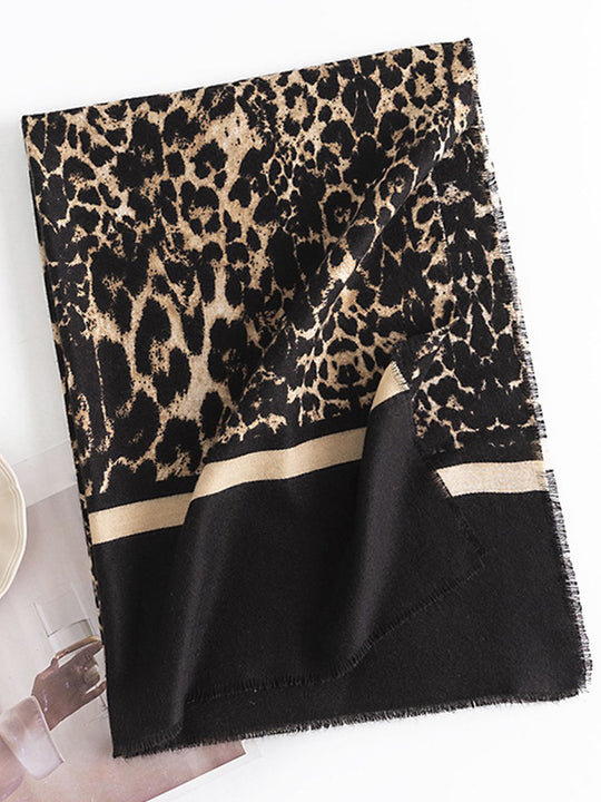 Leopard Print Soft Warm Cashmere Scarf Shawl Dual Purpose