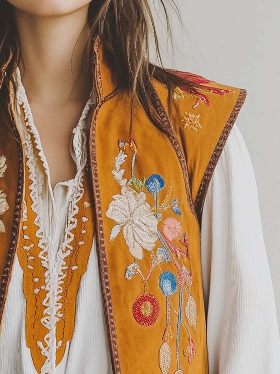 Women's Embroidered Suede Vest