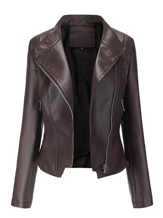 Women's Lapel Slim Leather Jacket