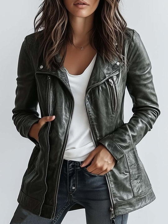 Women's Zipper Vintage Leather Jacket