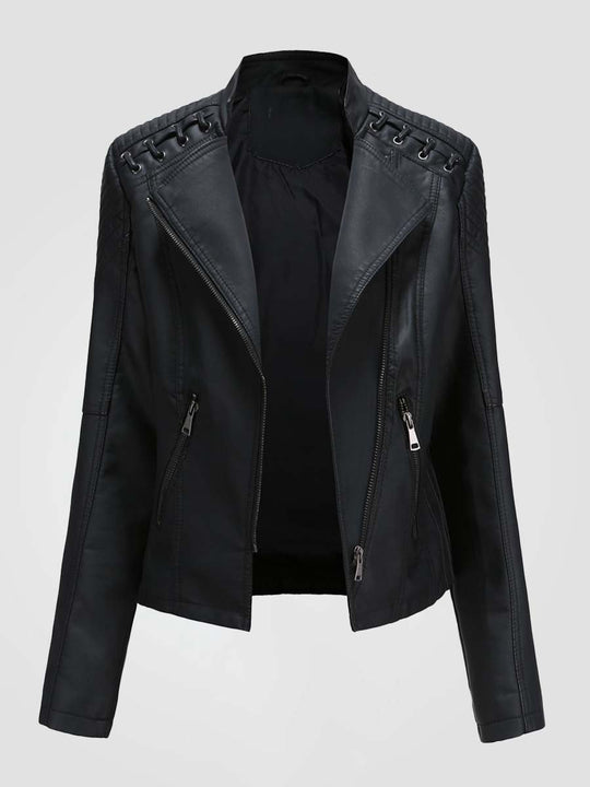 Vintage Cropped Slim Fit Leather Biker Jacket