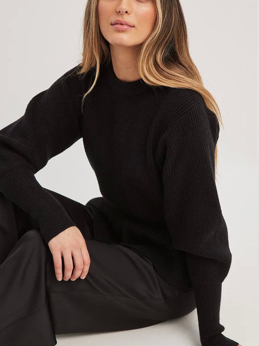 Fashion Slim Fit Ruffle Hem Crew Neck Sweater