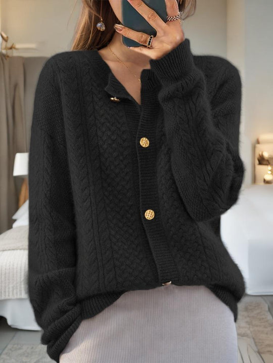 Vintage Cable Knit Jacquard Pattern Button Down Cardigan