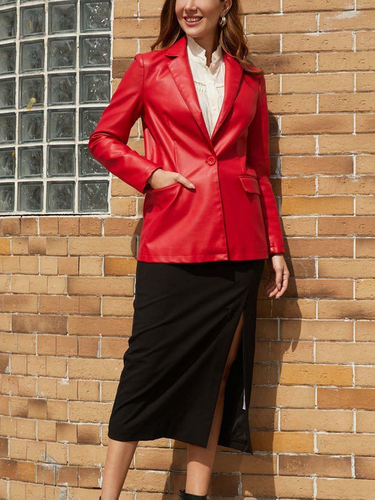 Women's Single Button Leather Blazer