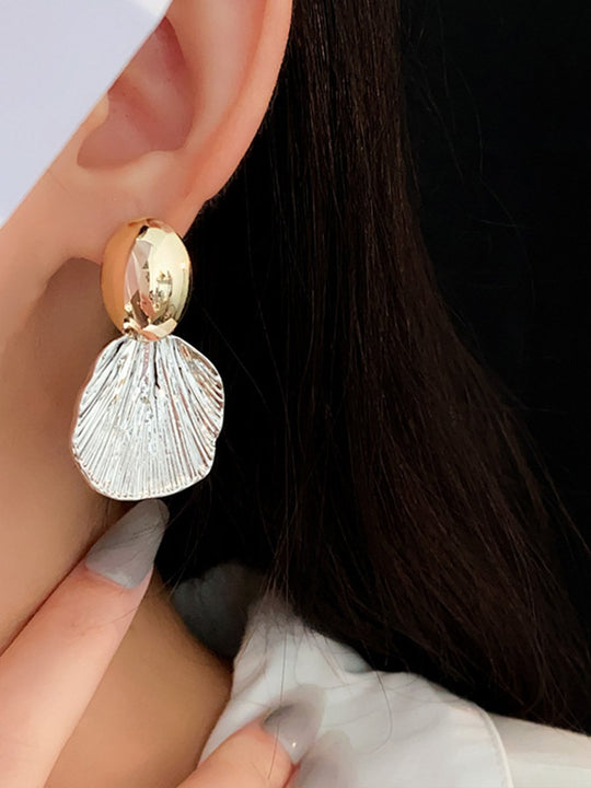 Real Gold and Silver Needle Wrinkled Shell Metal Earrings