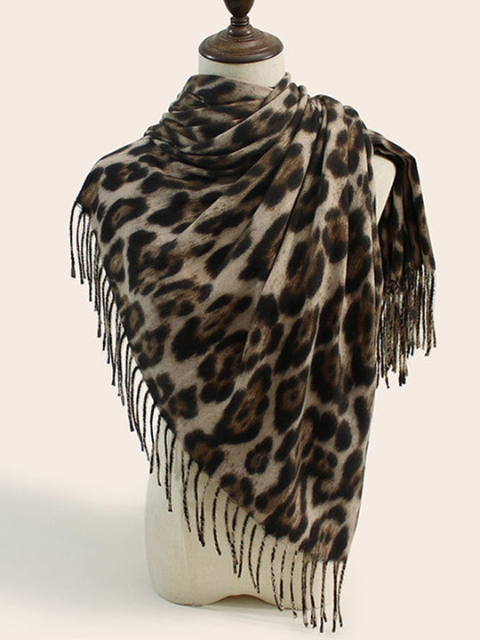 Leopard Print Warm and Versatile Cashmere Shawl Scarf