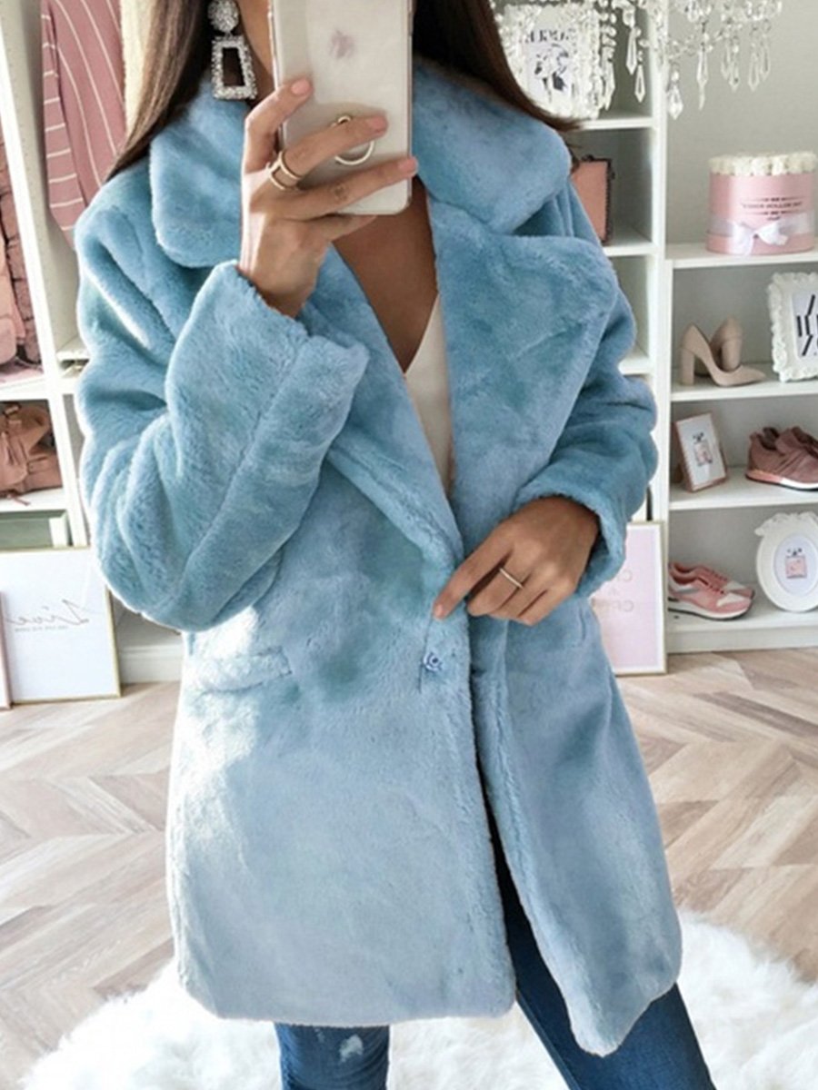 Plush Lapel Slim Fit Faux Fur Jacket