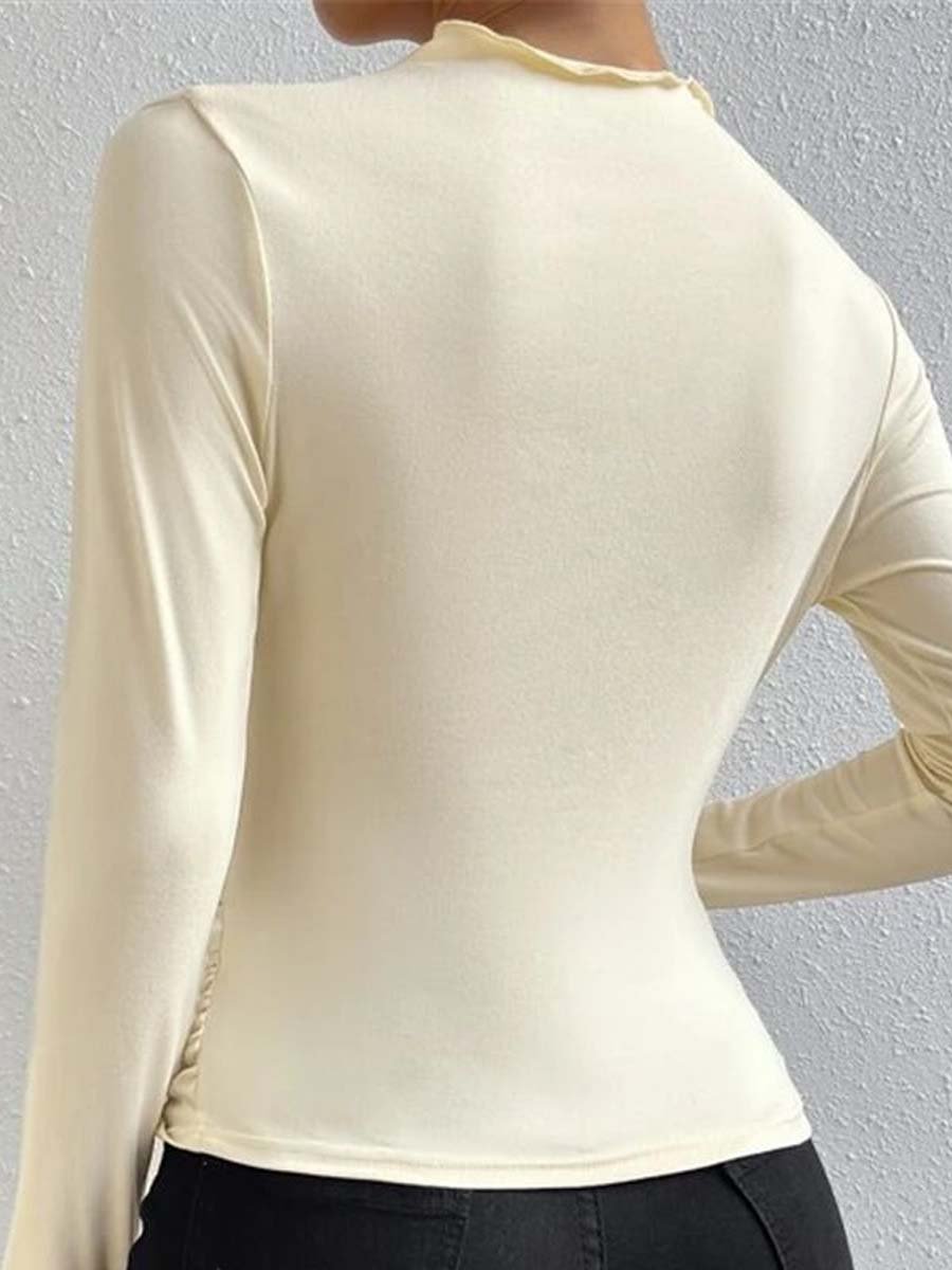 Women's Slim Fit Pleated Long Sleeve Bottoming T-Shirt