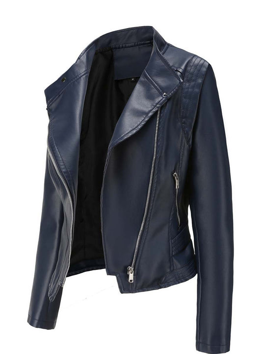 Women's Lapel Slim Leather Jacket