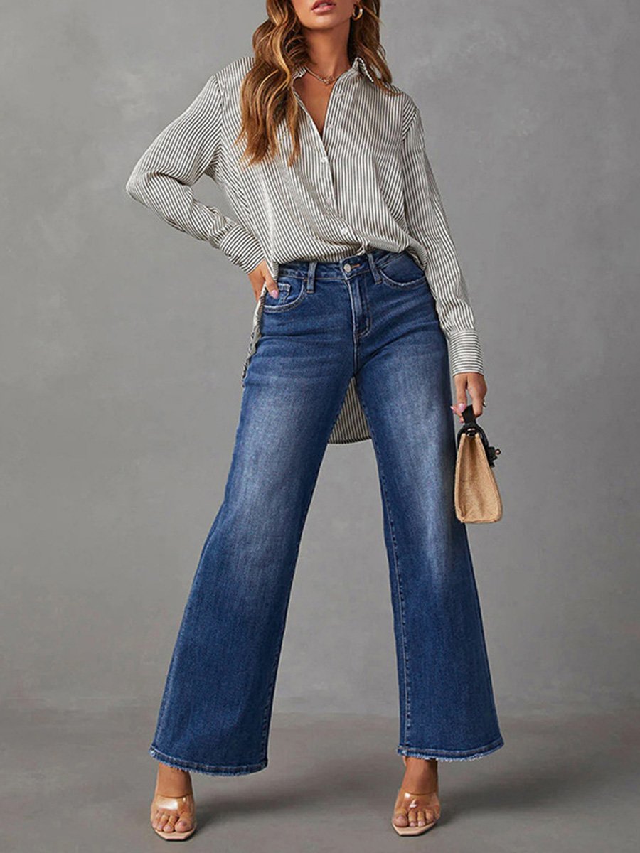 Dark Blue Straight-leg High-stretch Denim Trousers