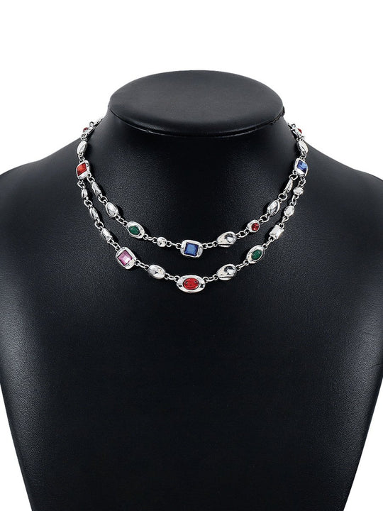 Vintage Trendy Ethnic Style Double-layer Necklace with Diamonds