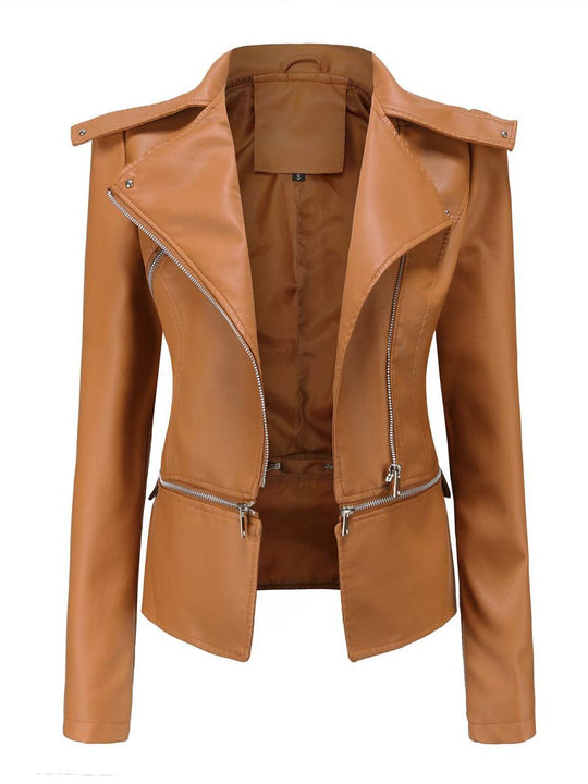 Women's Casual Leather Jacket With Detachable Hem