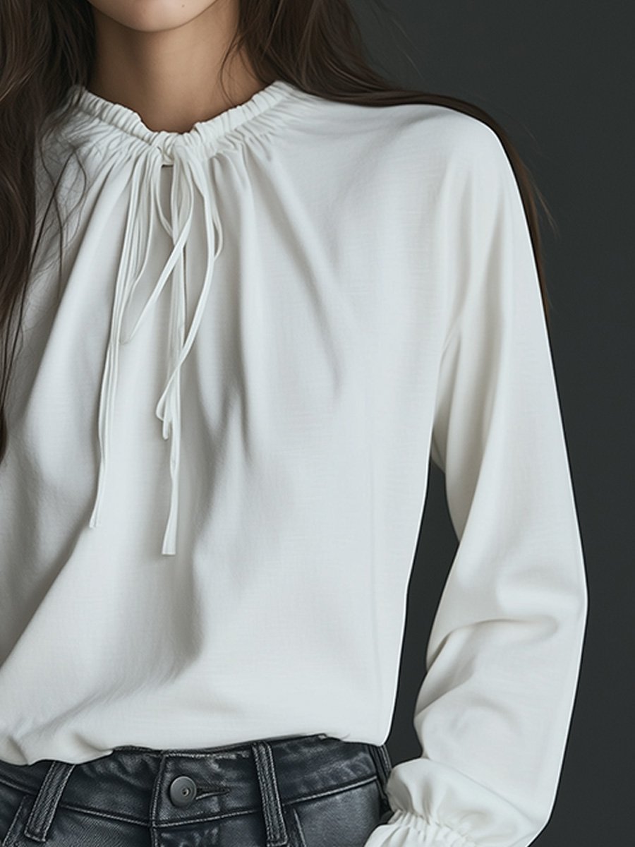 Elegant High-Neck Blouse with Ruffle Cuffs