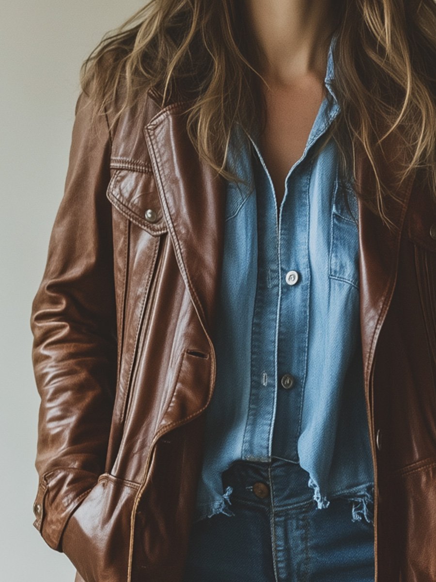 Casual Vintage Lapel Button Leather Jacket