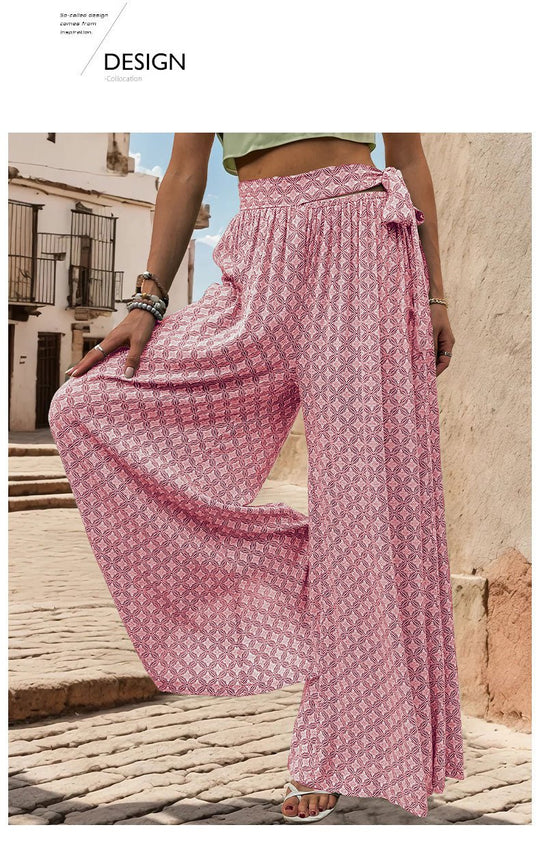 Lace-up High-waisted Casual Loose Wide-leg Pants 05182495YM