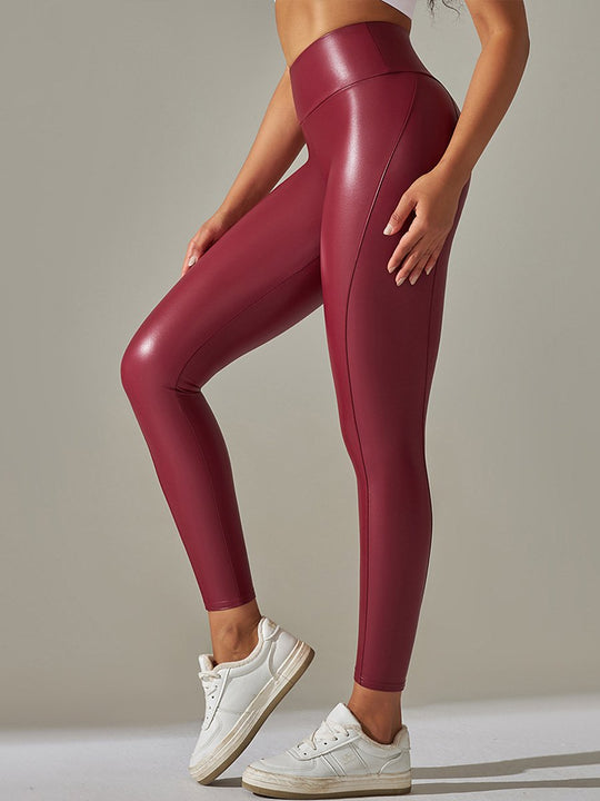 Colorful Stitching Stretch Skinny High Waist Leather Pants