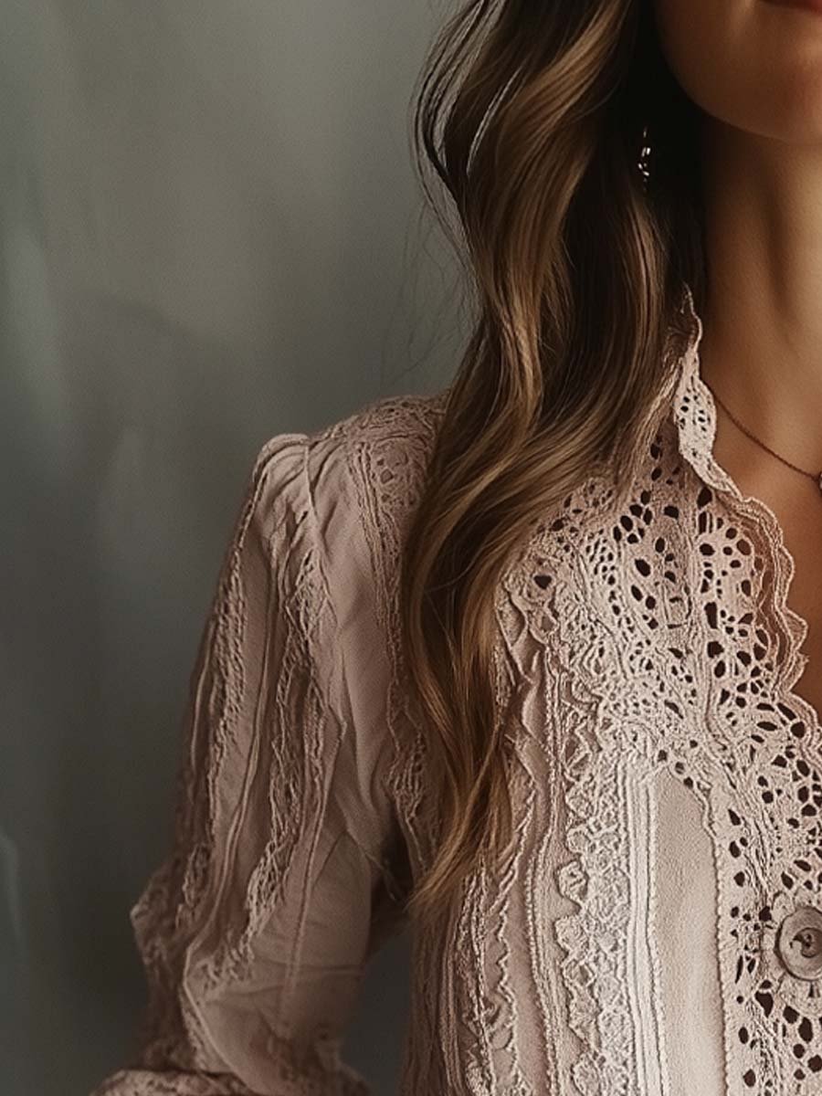 Romantic Lace Button-Up Blouse