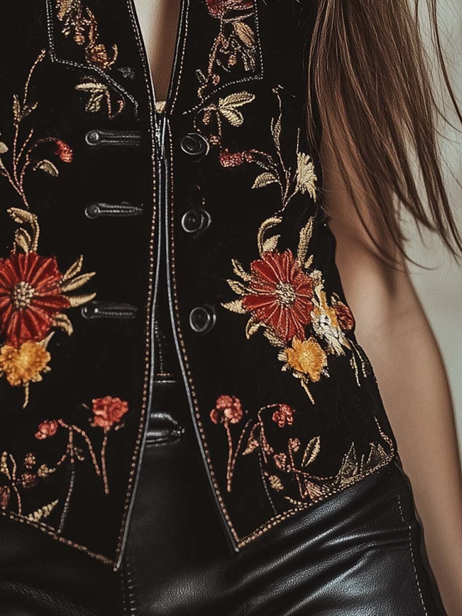 Vintage Suede Embroidered Vest