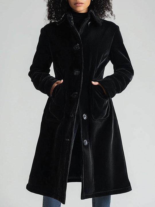 Casual Corduroy Thick Pocket Midi Coat