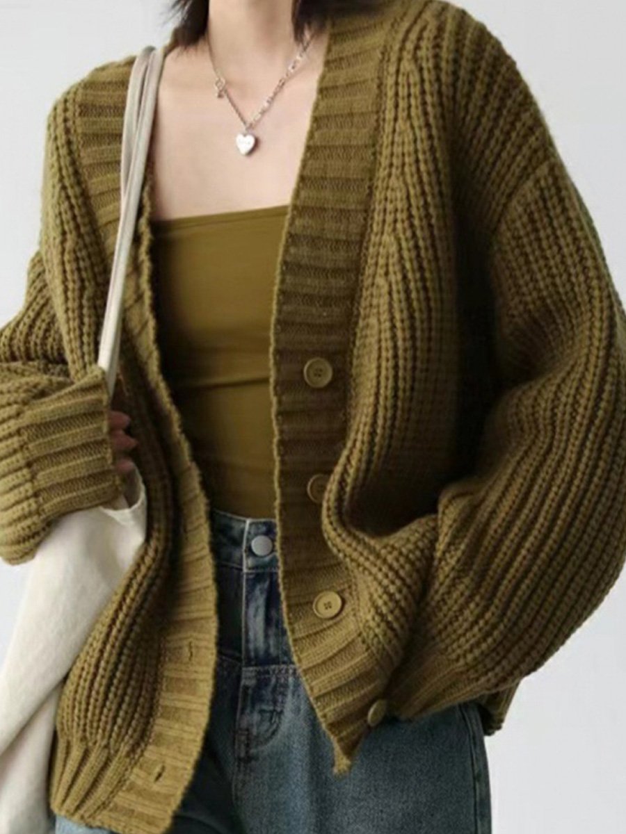 Loose V-neck Chunky Australian Wool Knitted Cardigan