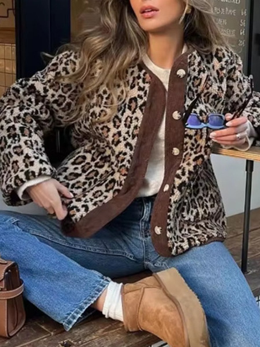 Fashion Leopard Print Casual Loose Plush Jacket