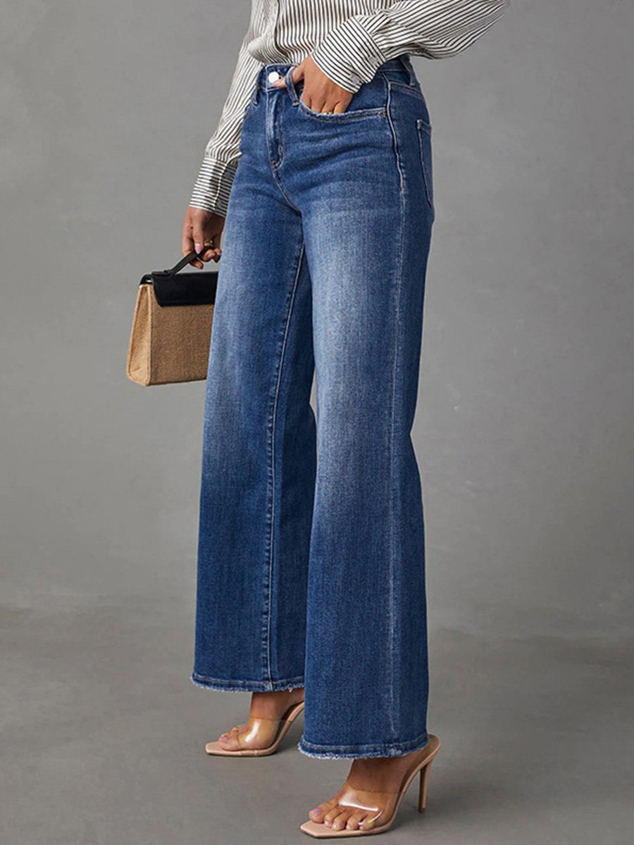 Dark Blue Straight-leg High-stretch Denim Trousers