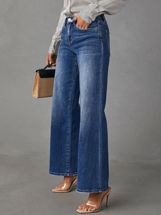 Dark Blue Straight-leg High-stretch Denim Trousers