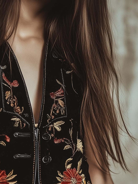 Vintage Suede Embroidered Vest