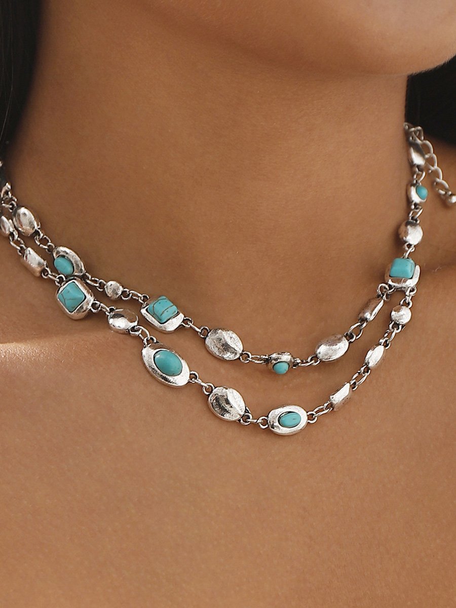 Vintage Trendy Ethnic Style Double-layer Necklace with Diamonds