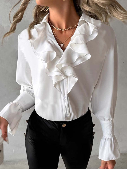 Women's Vintage Ruffle Long Sleeve Shirt