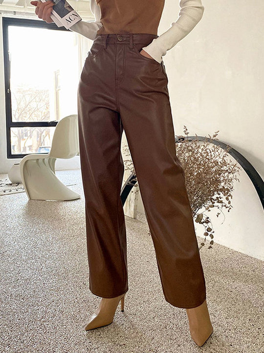 Casual Retro Drape Straight Leather Pants