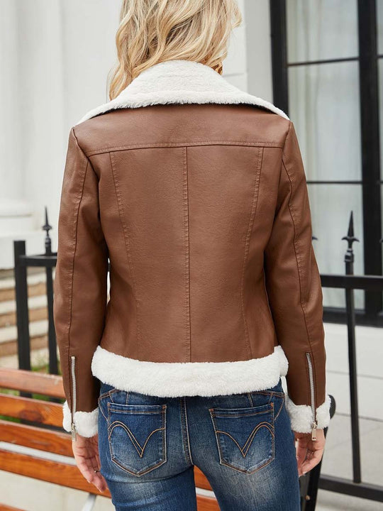 Women's Sherpa Long Sleeve Leather Jacket