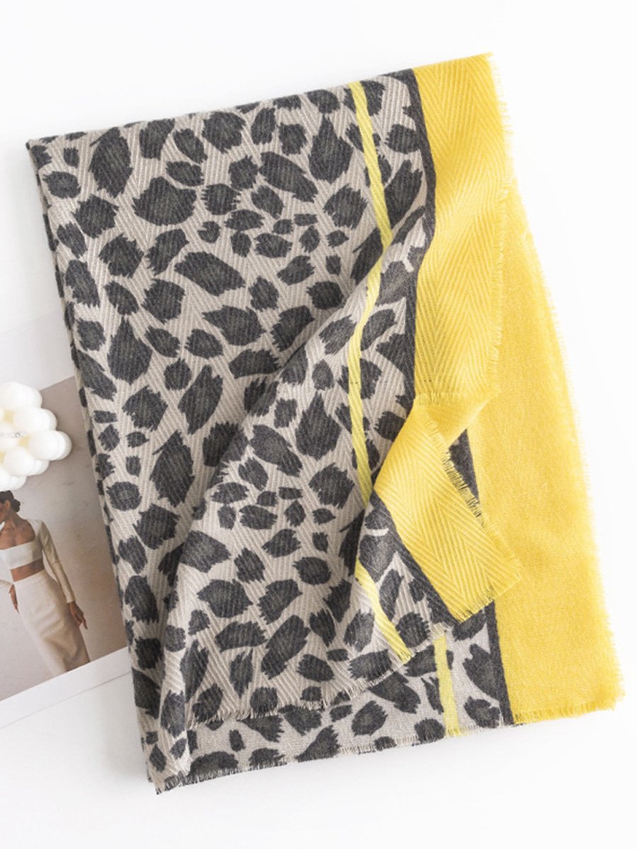 Leopard Print Soft Warm Cashmere Scarf Shawl Dual Purpose