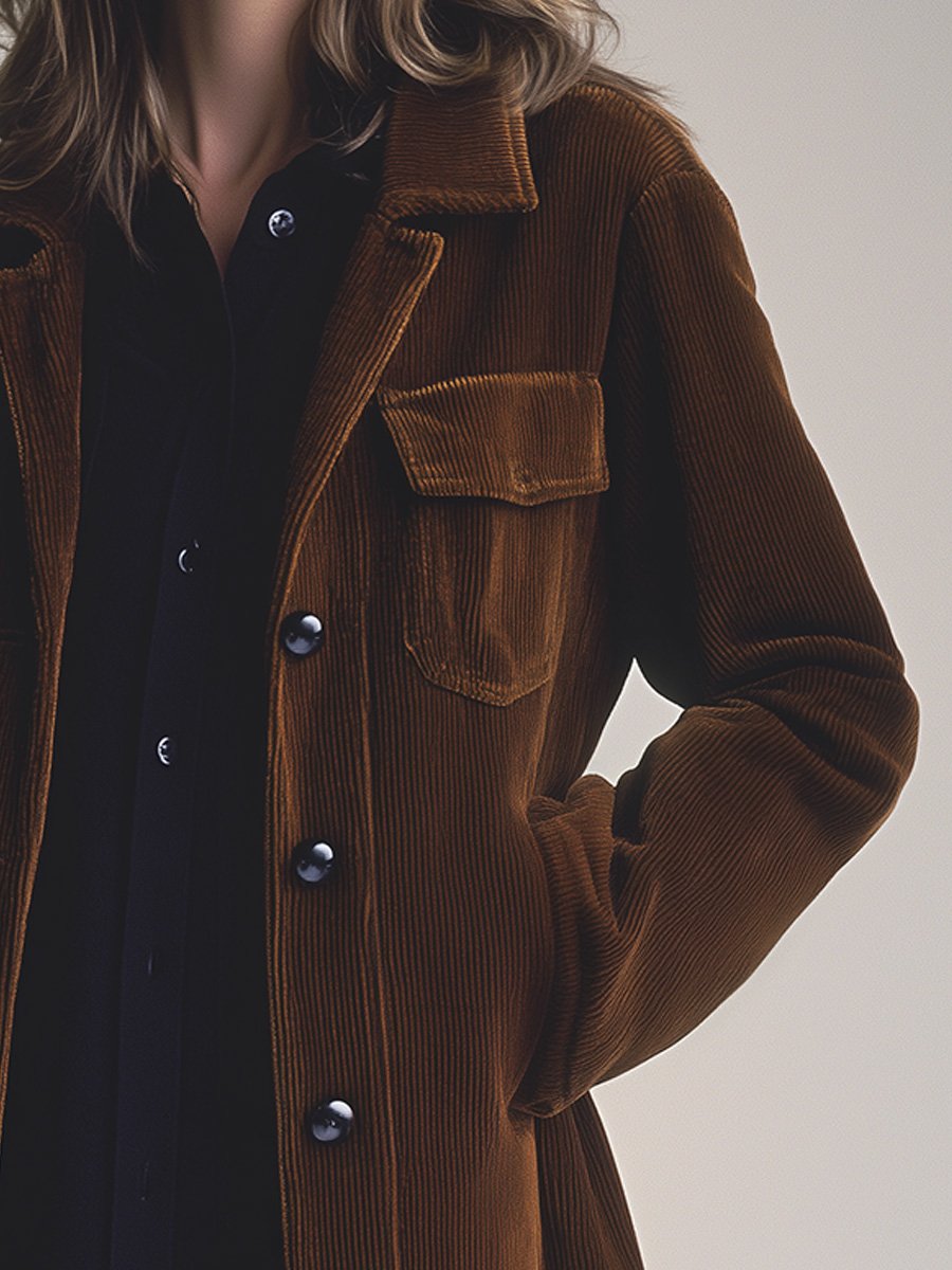 Vintage Casual Shirt Collar Corduroy Jacket