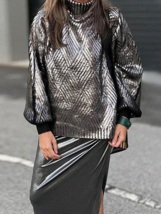 Casual Metallic Turtleneck Knitted Warm Sweater