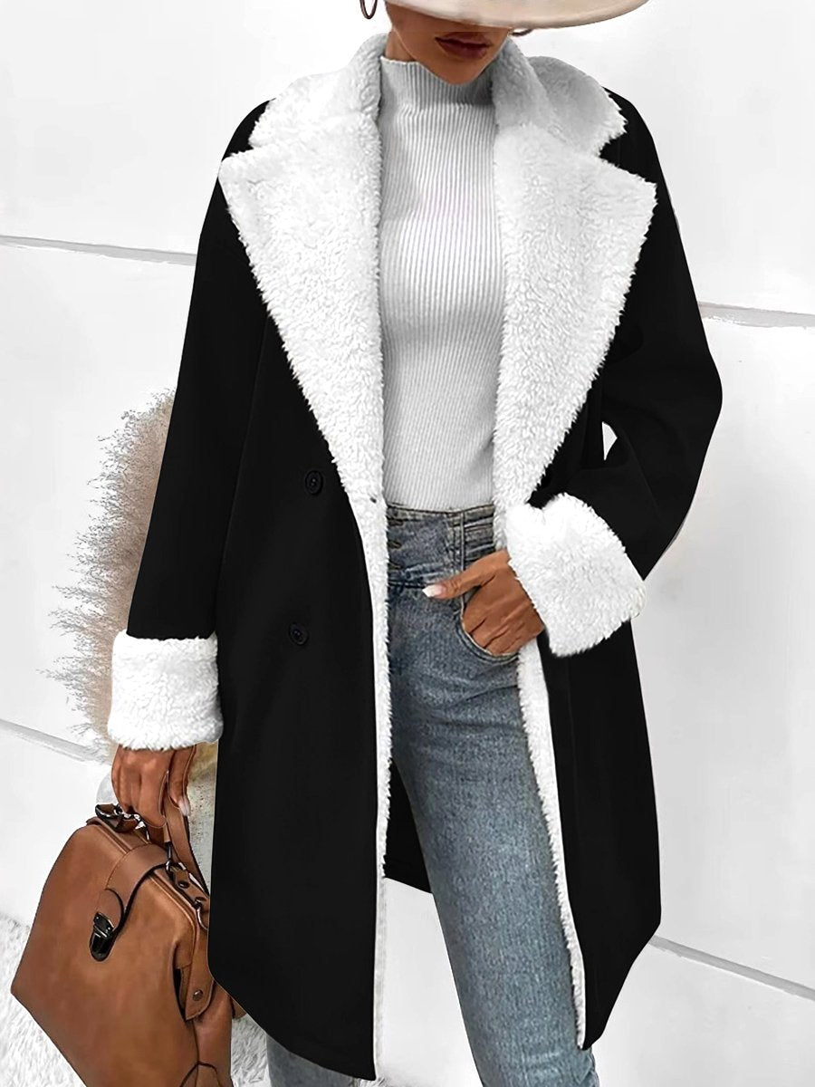 Stylish Fur Trim Button Down Woolen Trench Coat