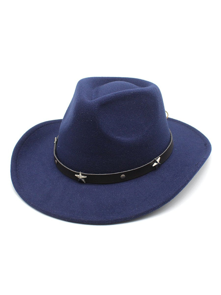 Western Cowboy Five-pointed Star Curled Brim Woolen Hat