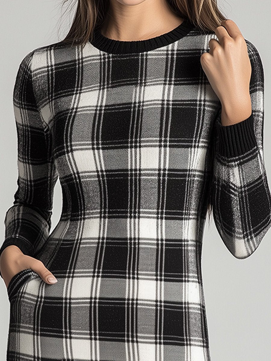 Fashion Classic Plaid Slim Midi Dress