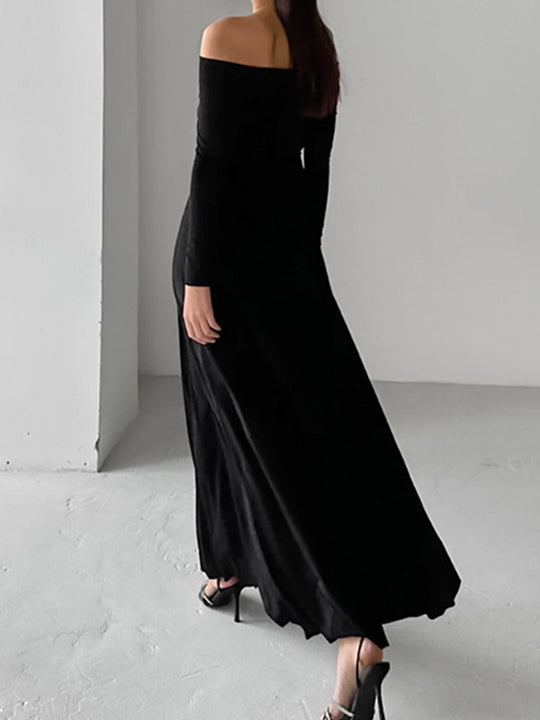 Boat Neck Knit Fitted Maxi Dress