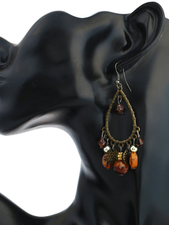 Vintage Hollow Teardrop Beaded Tassel Earrings