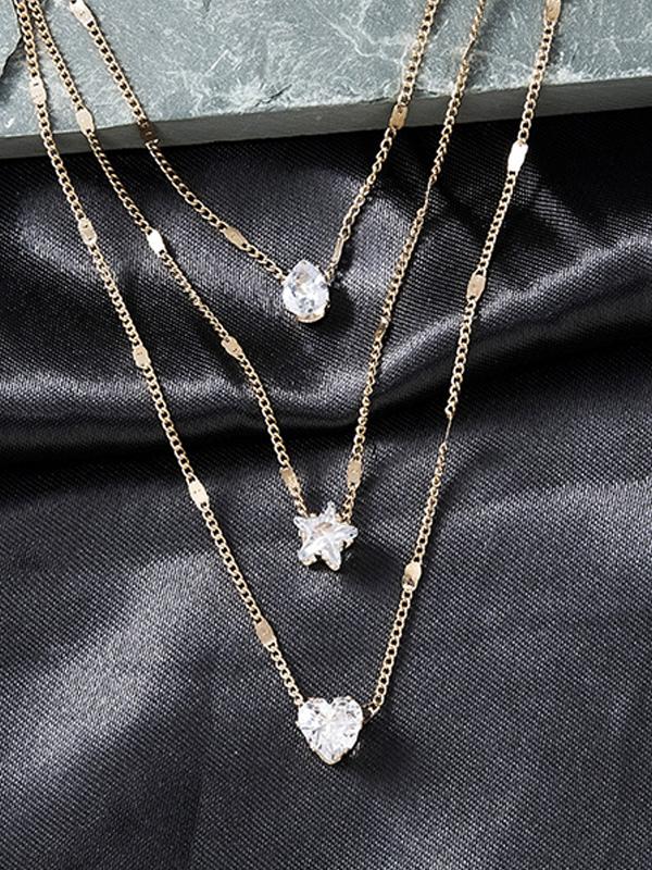 Fashionable and Simple Multi-layered Five-pointed Star Love Water Drop Necklace