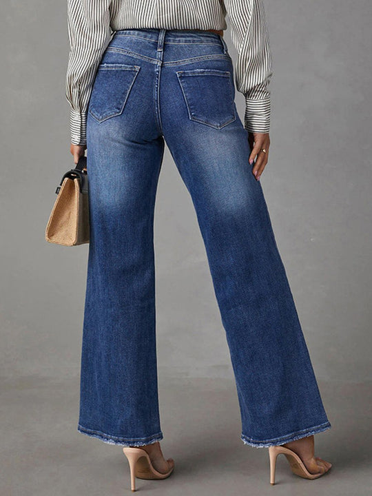 Dark Blue Straight-leg High-stretch Denim Trousers