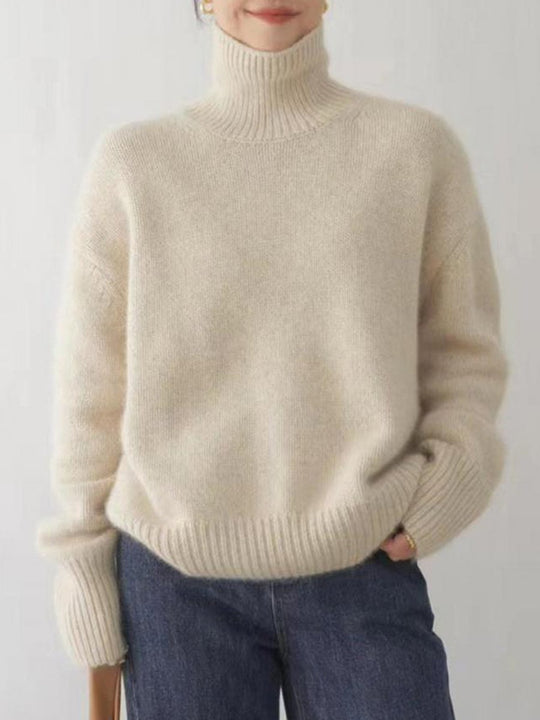 High Collar Solid Color Thick Cashmere Sweater