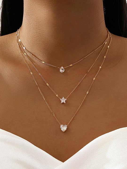 Fashionable and Simple Multi-layered Five-pointed Star Love Water Drop Necklace