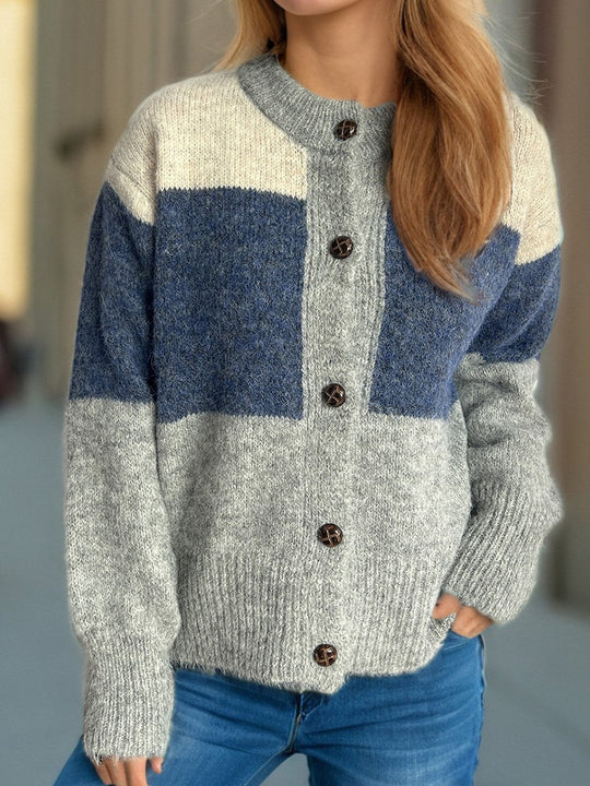 Casual Knitted Colorblock Pullover Cardigan