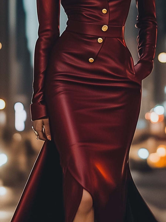 Women's Vintage Satin Long Sleeve Dress